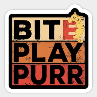 Bite, Play, Purr biting Kitty Design Sticker